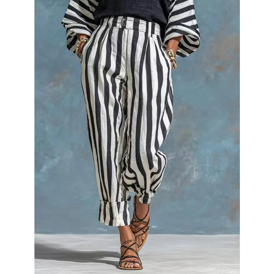 Striped Long Sleeve Top and Pants Set Apparel Accessories