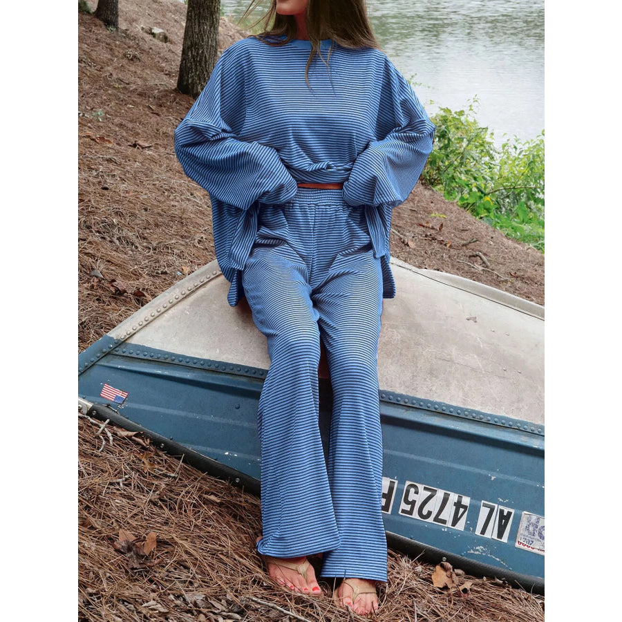 Striped Long Sleeve Top and Pants Set Apparel Accessories
