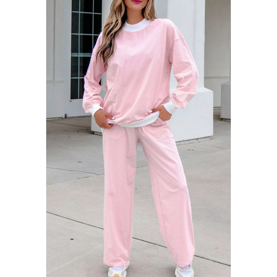 Striped Long Sleeve Top and Pants Set Apparel and Accessories