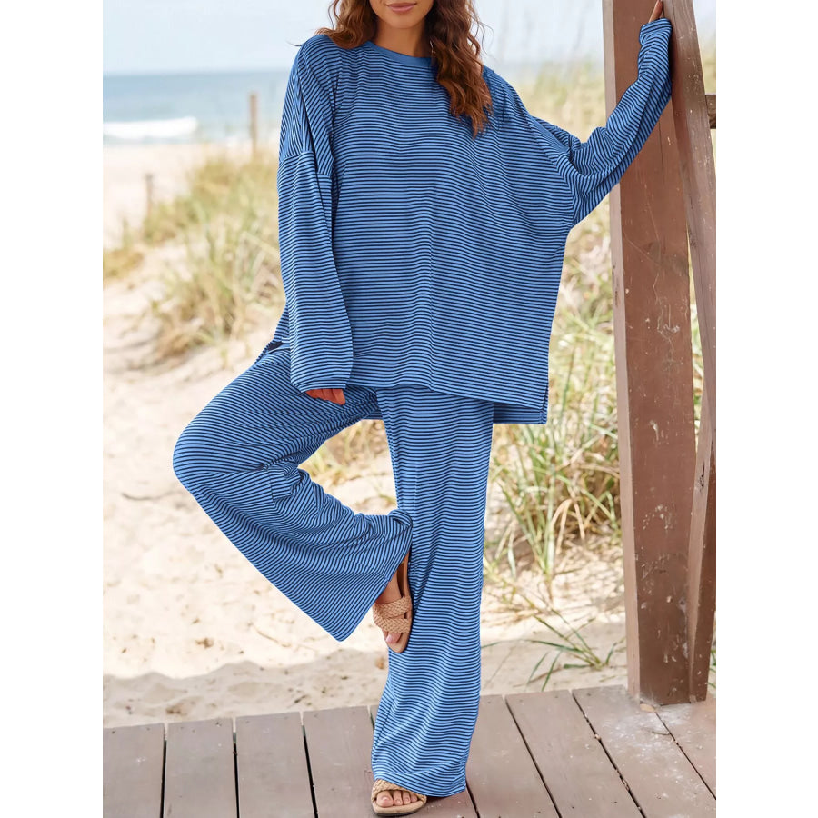 Striped Long Sleeve Top and Pants Set Apparel Accessories