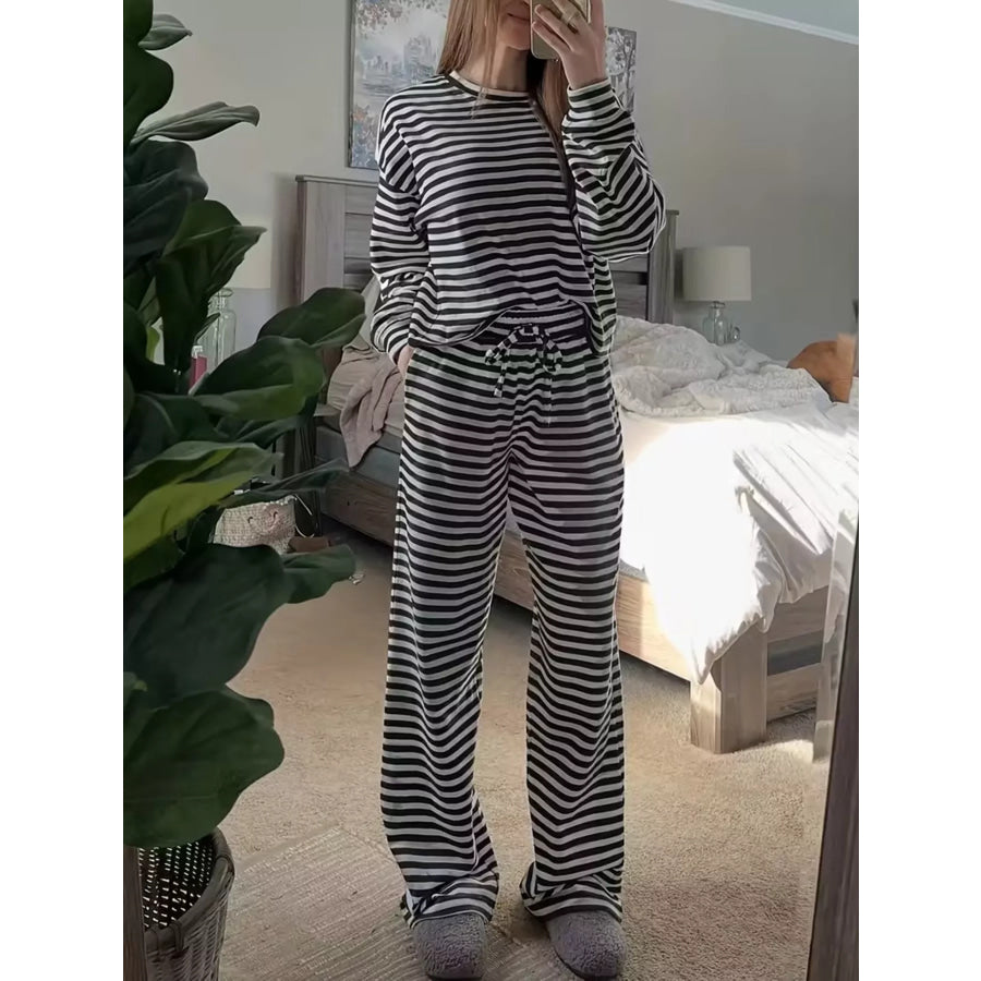Striped Long Sleeve Top and Pants Set Apparel and Accessories