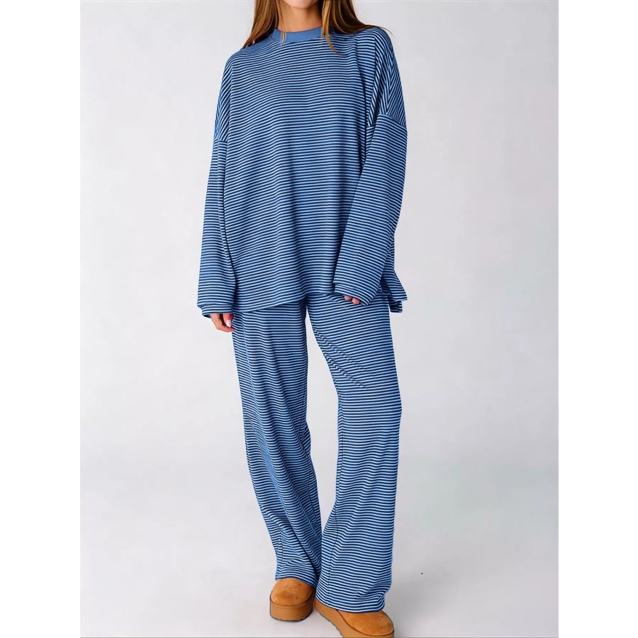 Striped Long Sleeve Top and Pants Set Blue / S Apparel Accessories
