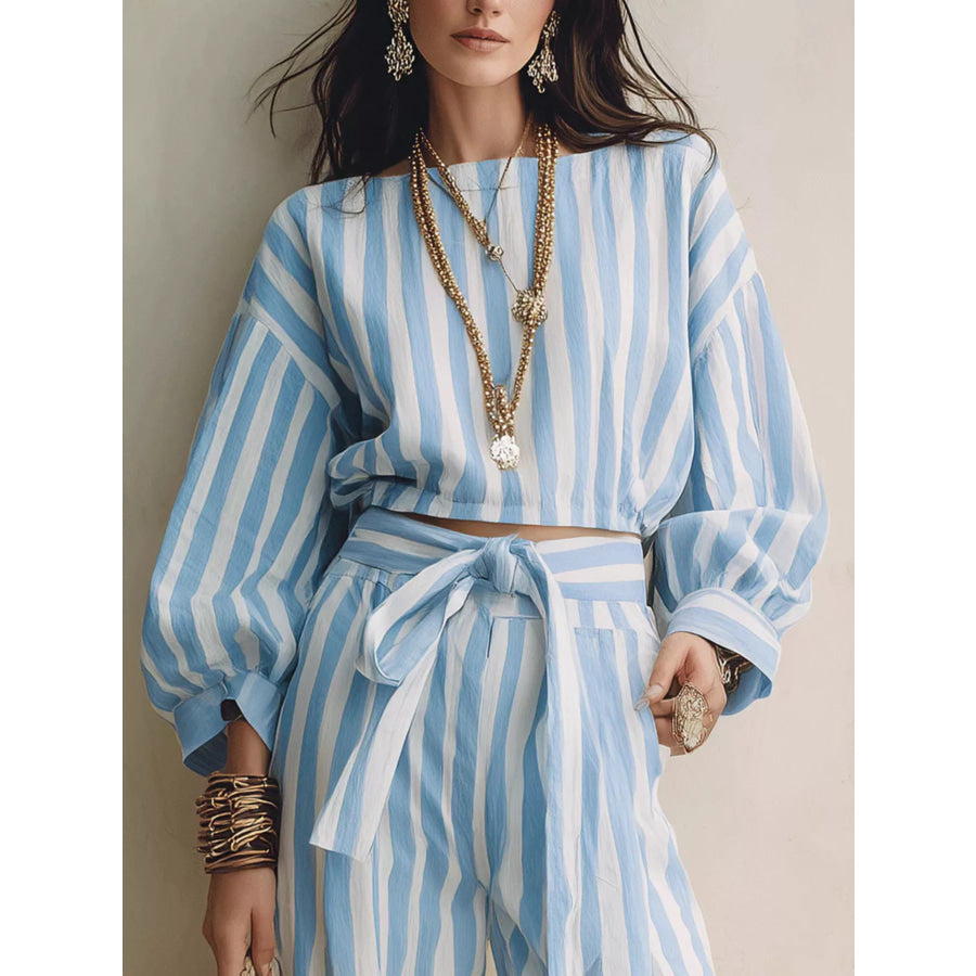 Striped Long Sleeve Top and Pants Two-Piece Set Apparel and Accessories