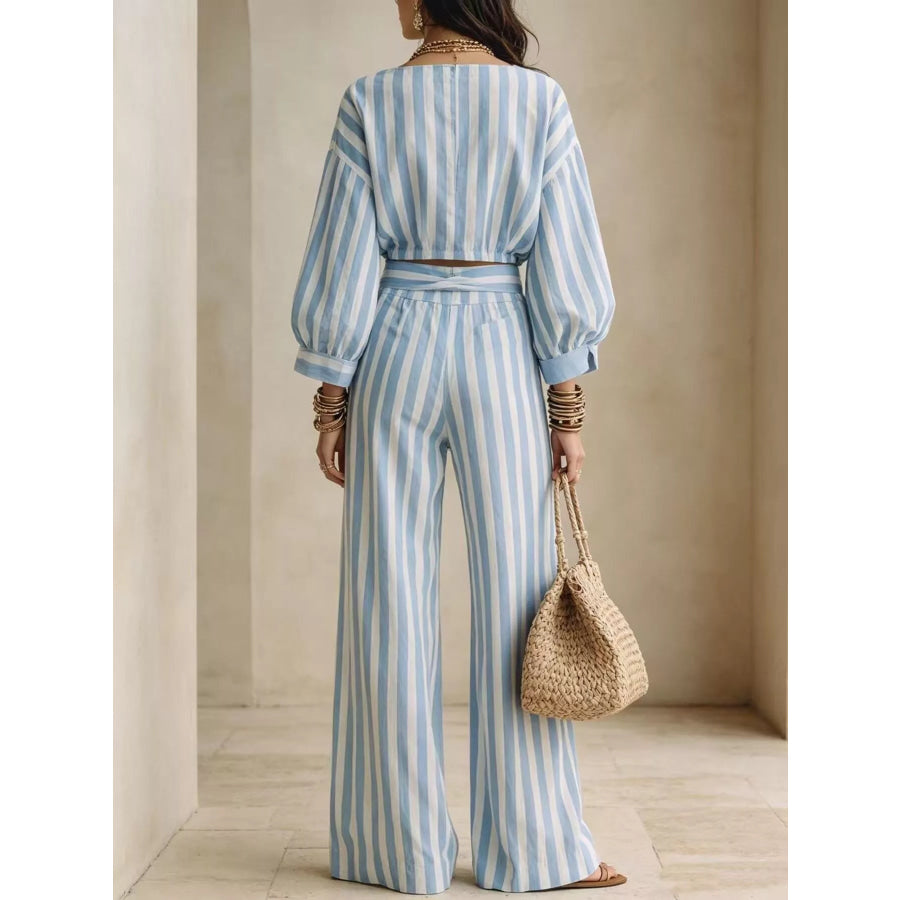 Striped Long Sleeve Top and Pants Two-Piece Set Light Blue / S Apparel and Accessories