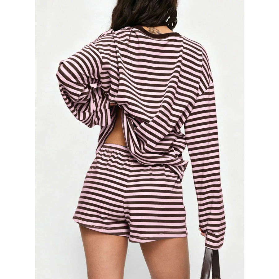 Striped Long Sleeve Top and Shorts Set Apparel Accessories
