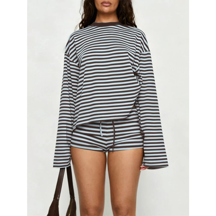 Striped Long Sleeve Top and Shorts Set Apparel Accessories