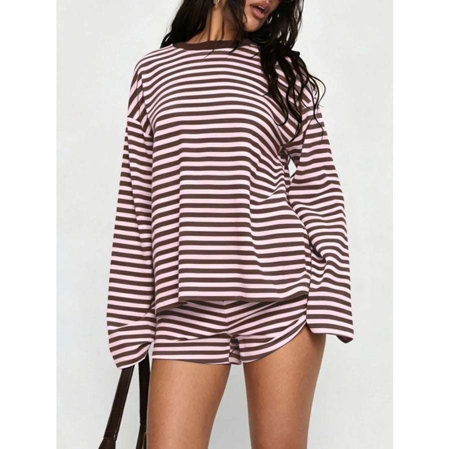 Striped Long Sleeve Top and Shorts Set Apparel Accessories