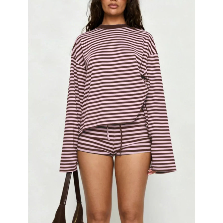 Striped Long Sleeve Top and Shorts Set Apparel Accessories