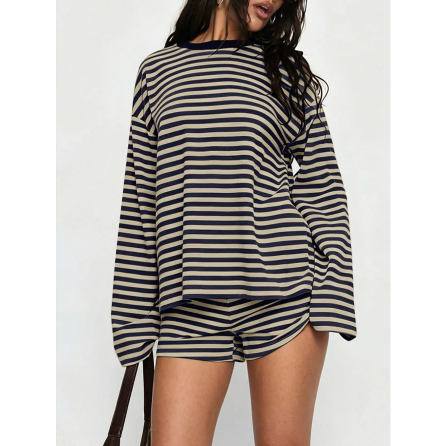 Striped Long Sleeve Top and Shorts Set Apparel Accessories