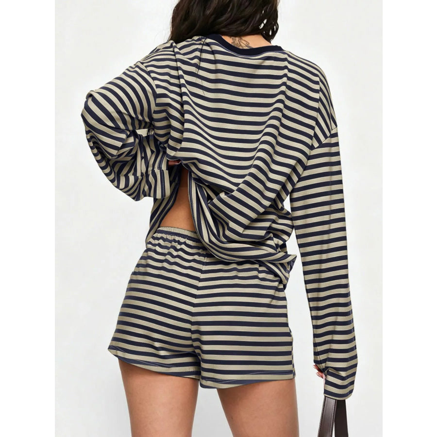 Striped Long Sleeve Top and Shorts Set Apparel Accessories