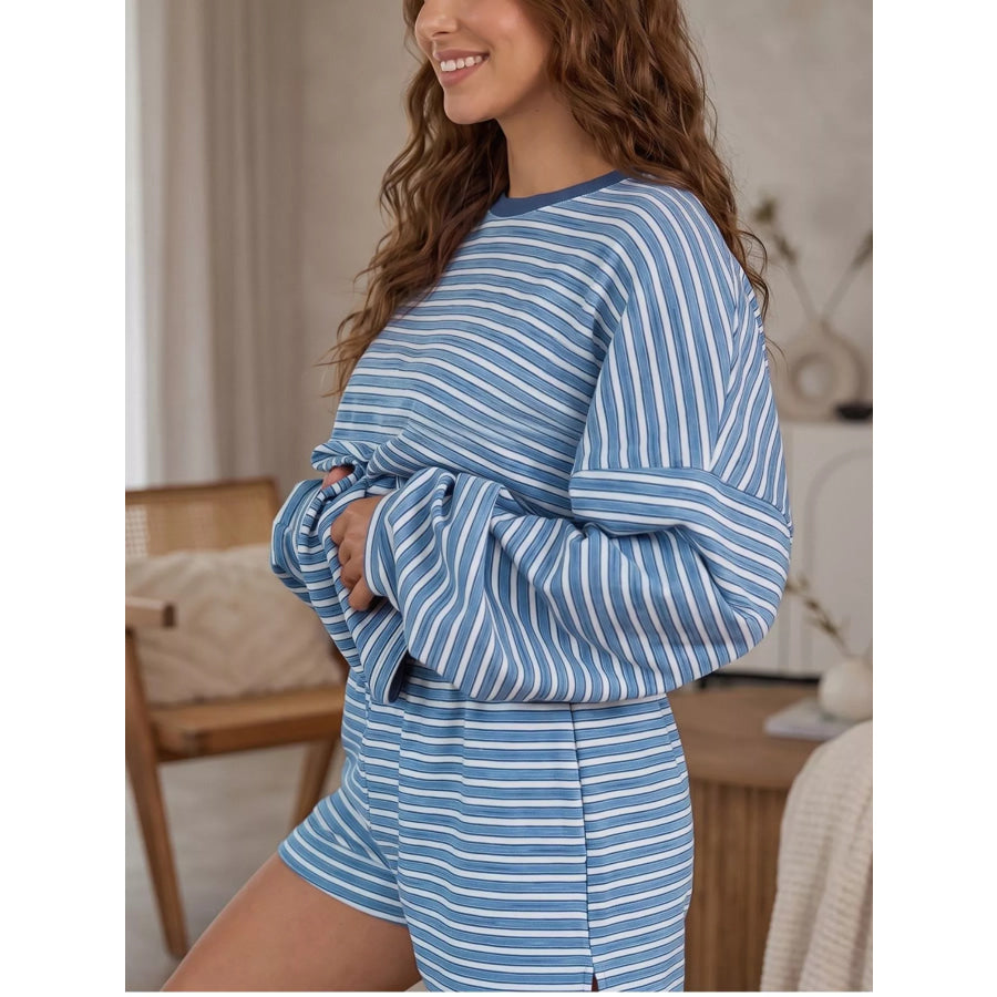Striped Long Sleeve Top and Shorts Set Apparel and Accessories