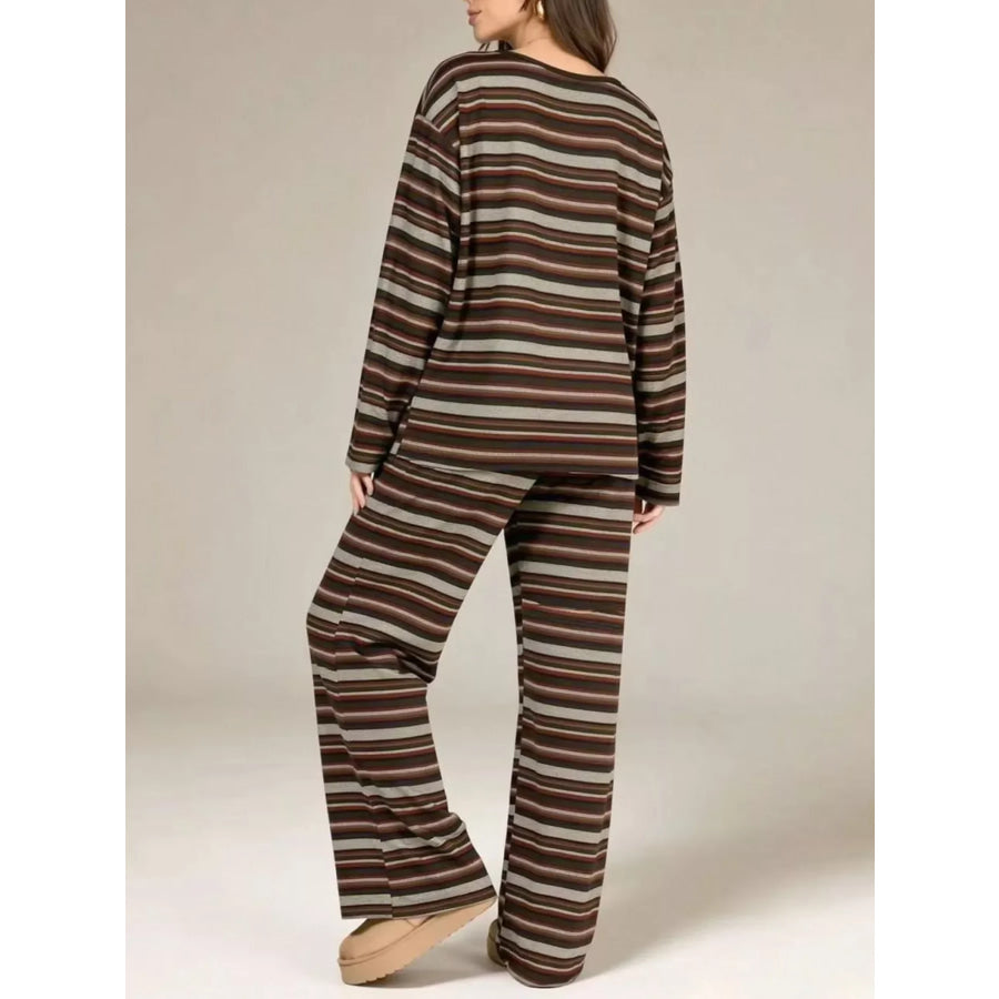 Striped Long-Sleeve Top and Wide-Leg Pants Set Apparel and Accessories