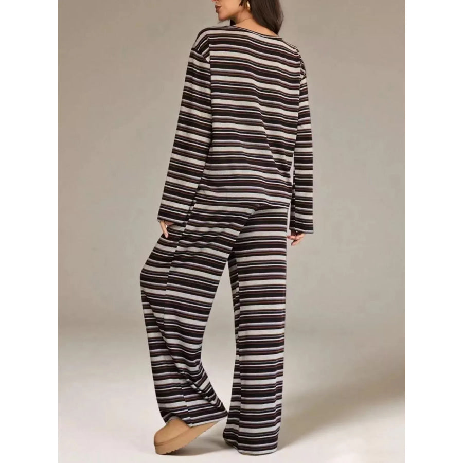 Striped Long-Sleeve Top and Wide-Leg Pants Set Apparel and Accessories