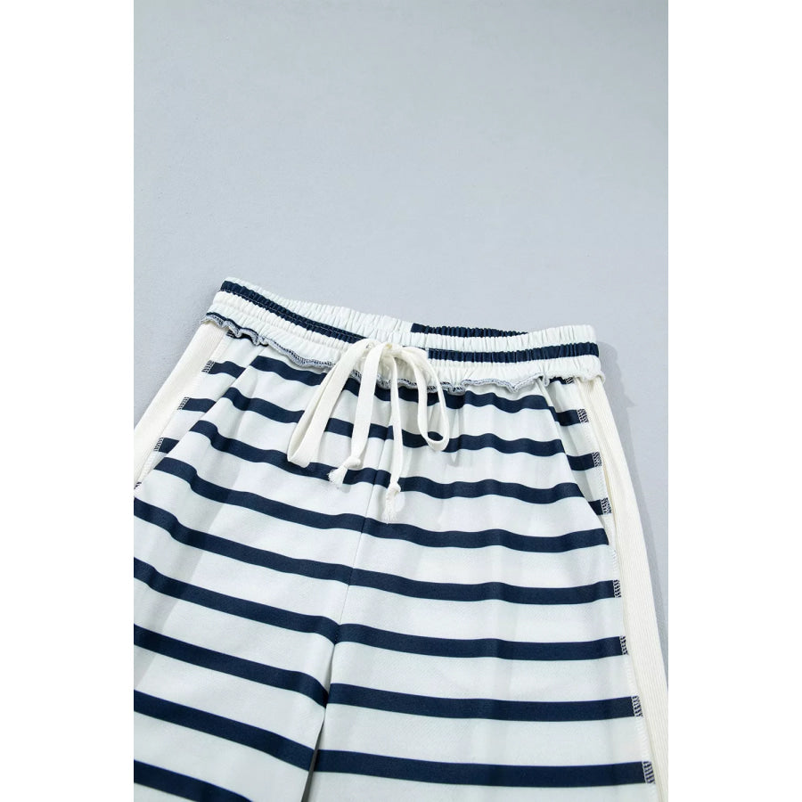 Striped Long Sleeve Top and Wide-Leg Pants Set Apparel Accessories
