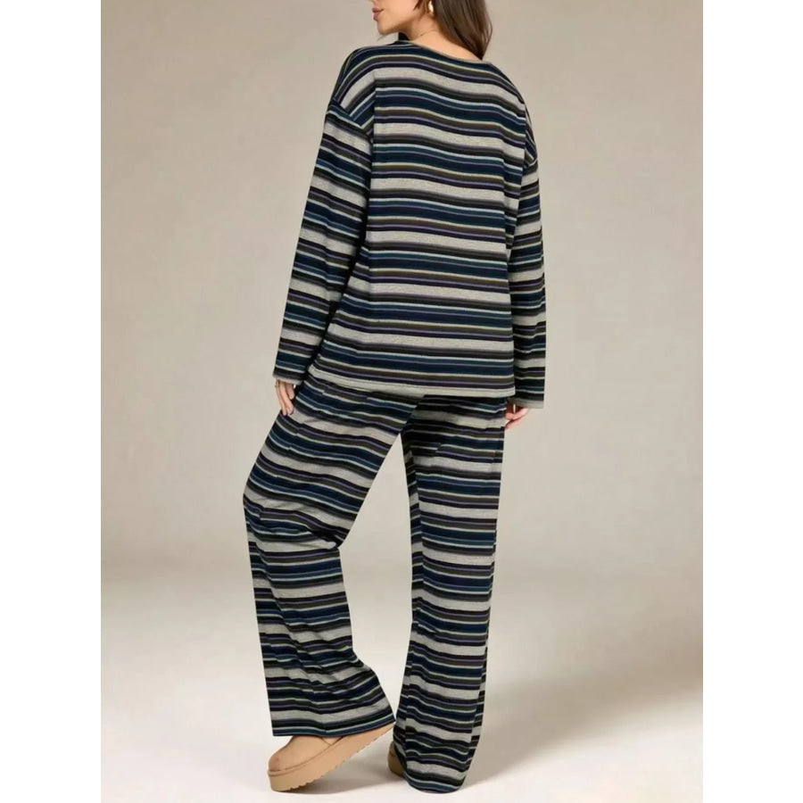 Striped Long-Sleeve Top and Wide-Leg Pants Set Apparel and Accessories