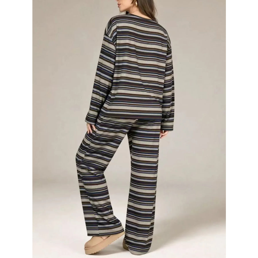 Striped Long-Sleeve Top and Wide-Leg Pants Set Apparel and Accessories