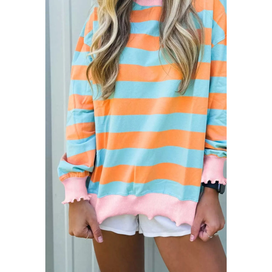 Striped Long Sleeve Top with Lettuce-Edge Cuffs Apparel and Accessories
