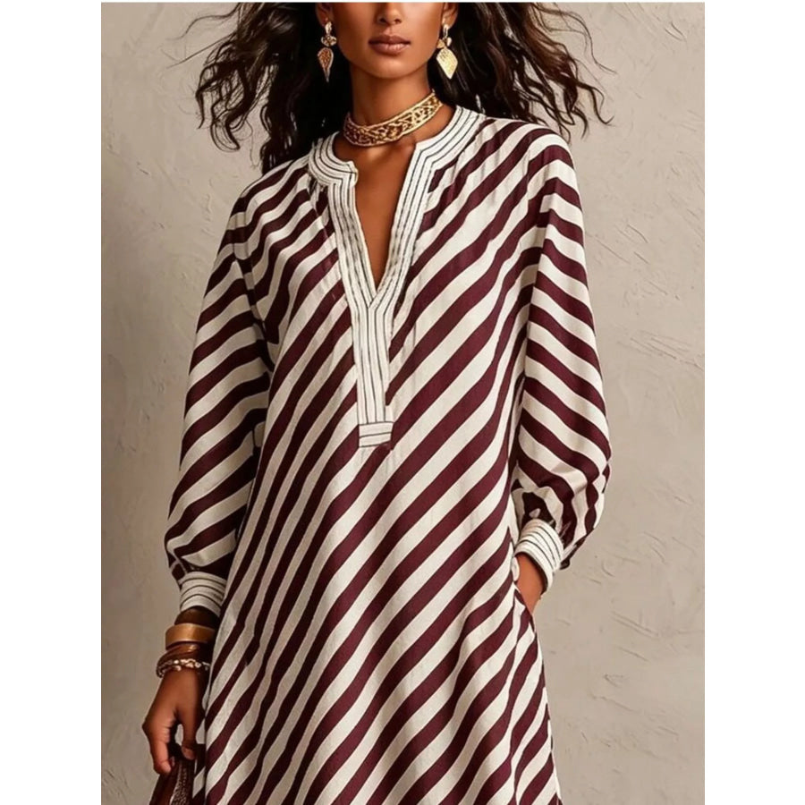 Striped Long Sleeves Maxi Dress Apparel and Accessories