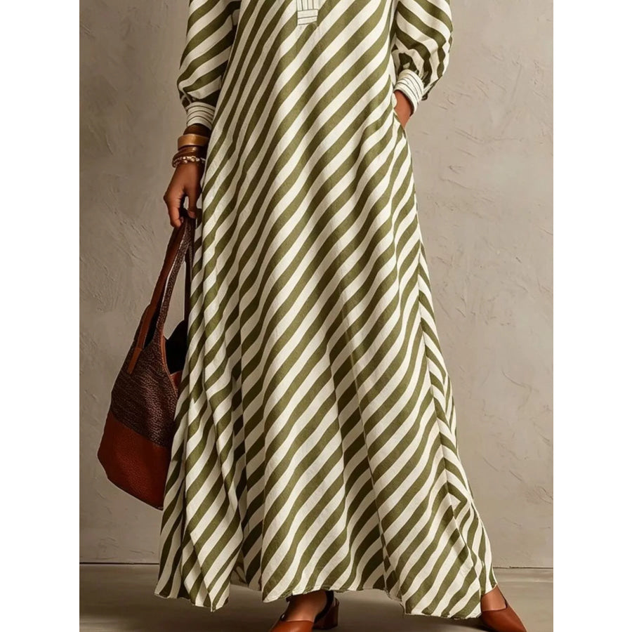 Striped Long Sleeves Maxi Dress Apparel and Accessories