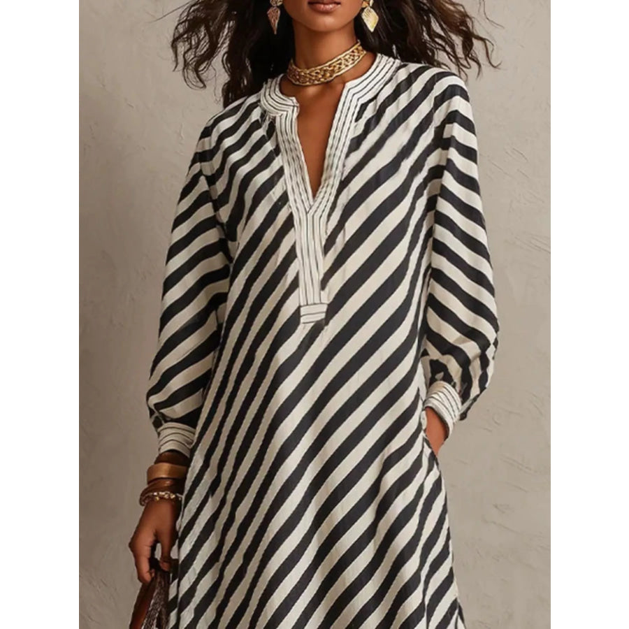 Striped Long Sleeves Maxi Dress Black / S Apparel and Accessories