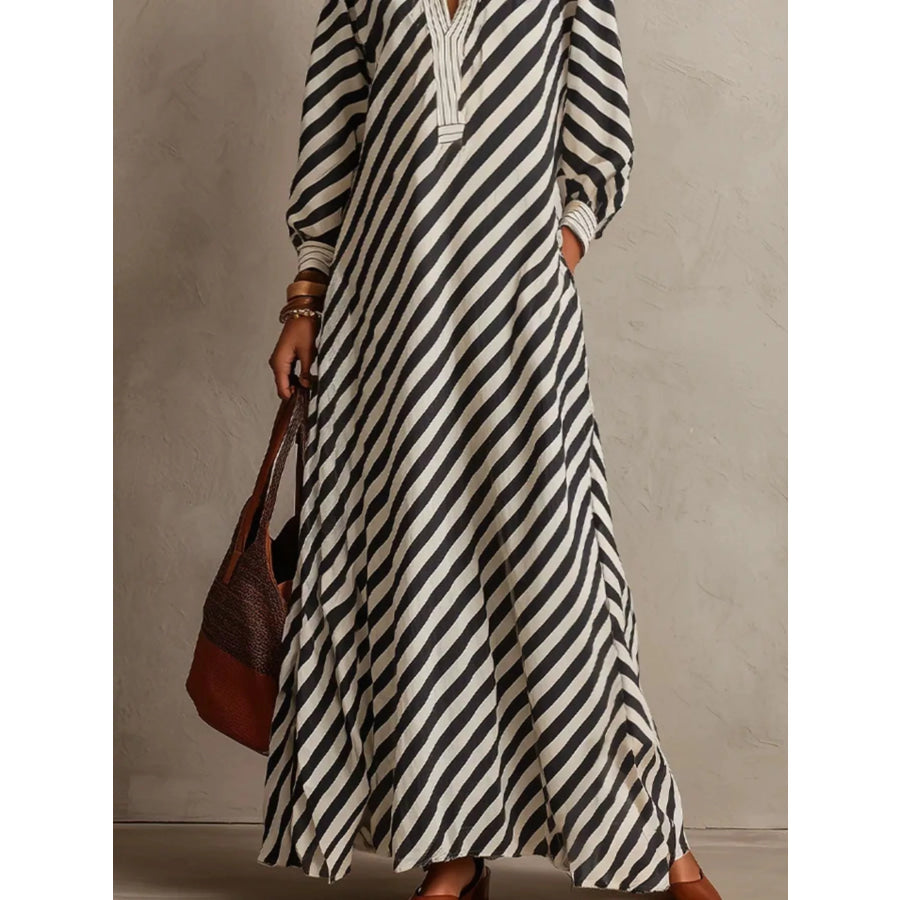 Striped Long Sleeves Maxi Dress Apparel and Accessories