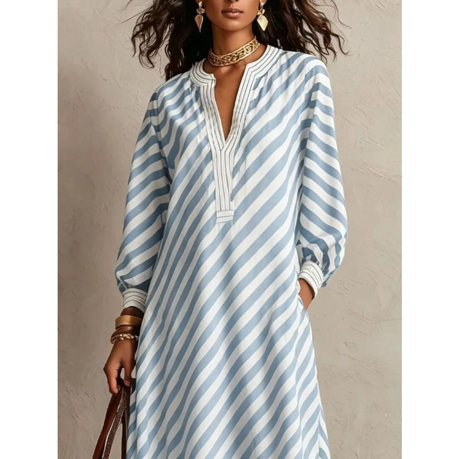 Striped Long Sleeves Maxi Dress Apparel and Accessories