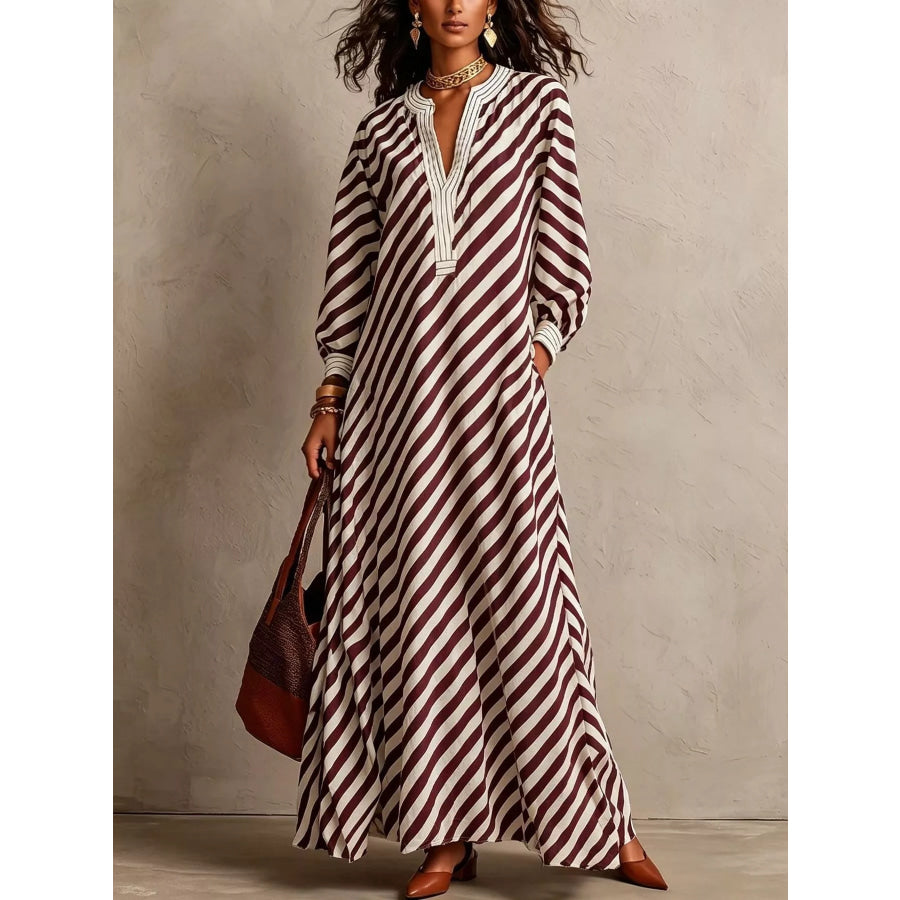 Striped Long Sleeves Maxi Dress Apparel and Accessories