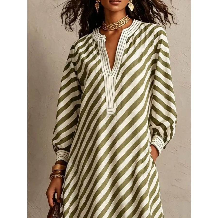 Striped Long Sleeves Maxi Dress Apparel and Accessories