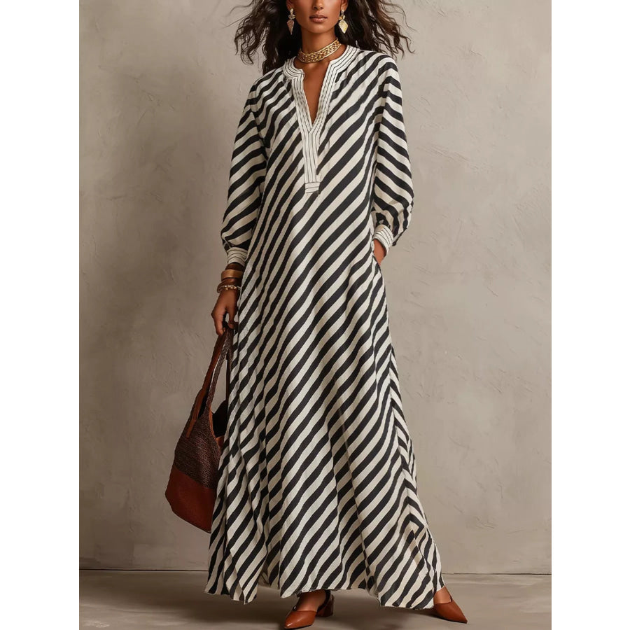 Striped Long Sleeves Maxi Dress Black / S Apparel and Accessories