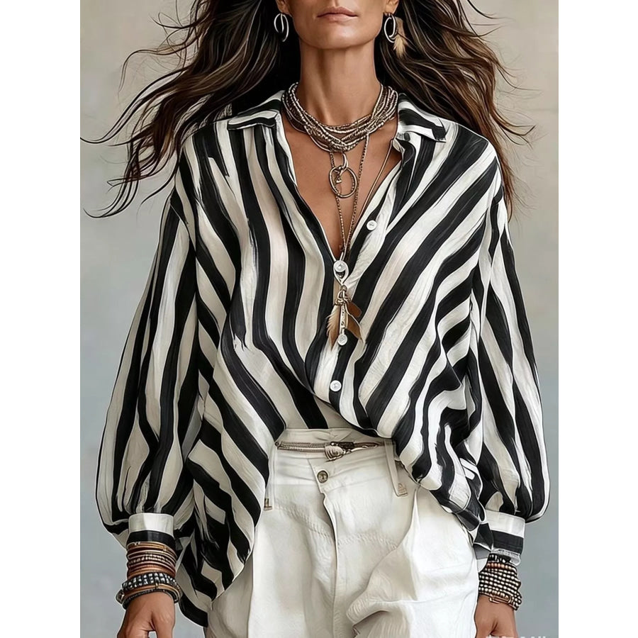 Striped Loose Fit Shirt Black / S Apparel and Accessories