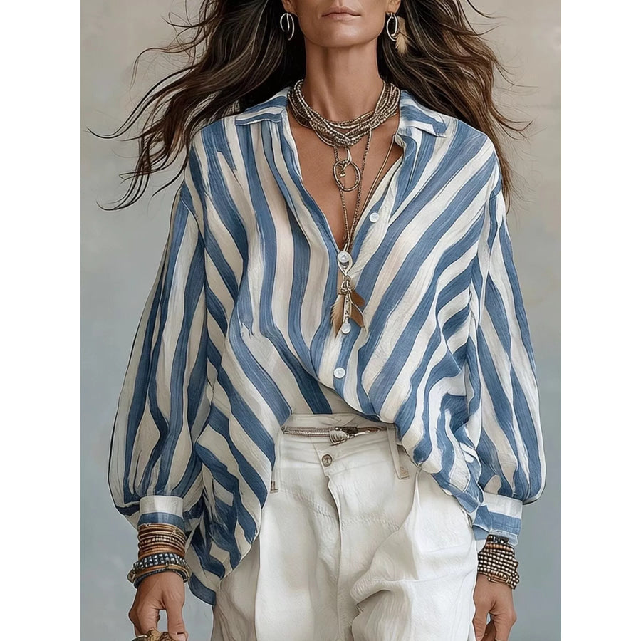 Striped Loose Fit Shirt Blue Stripes / S Apparel and Accessories