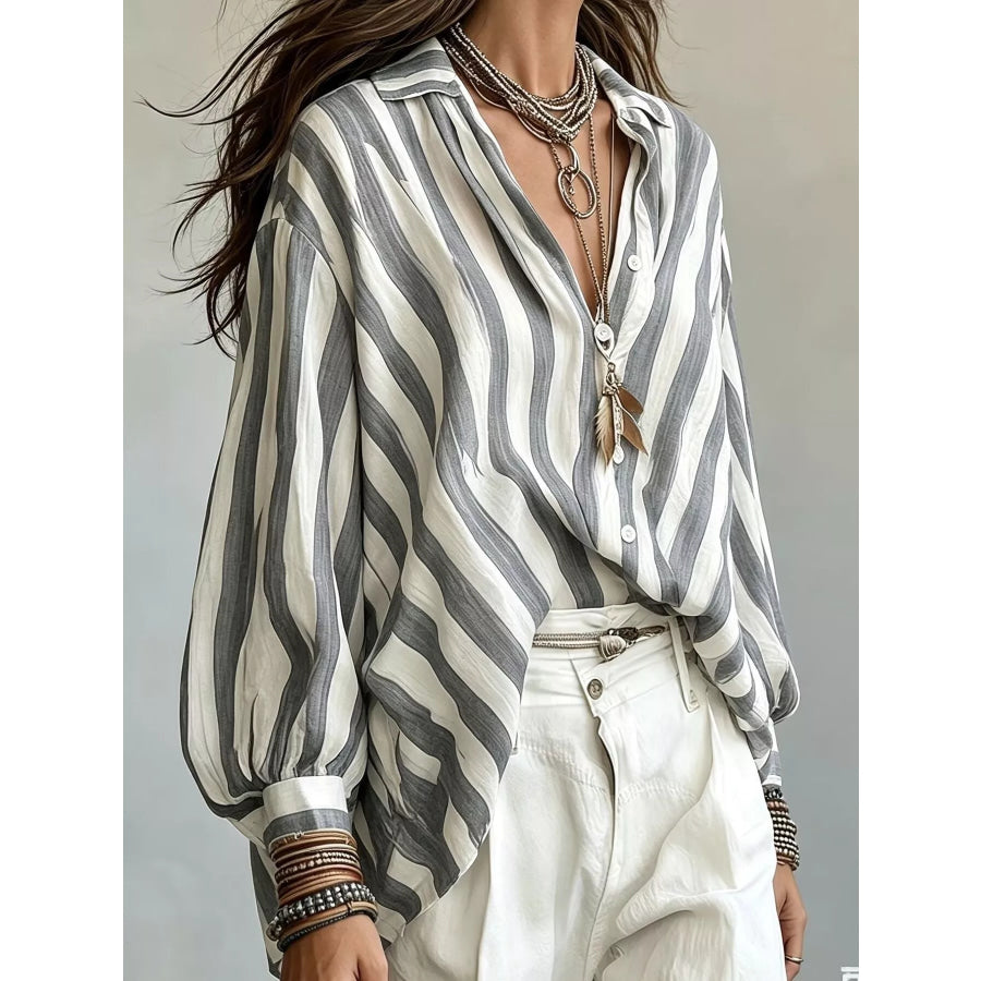 Striped Loose Fit Shirt Grey / S Apparel and Accessories