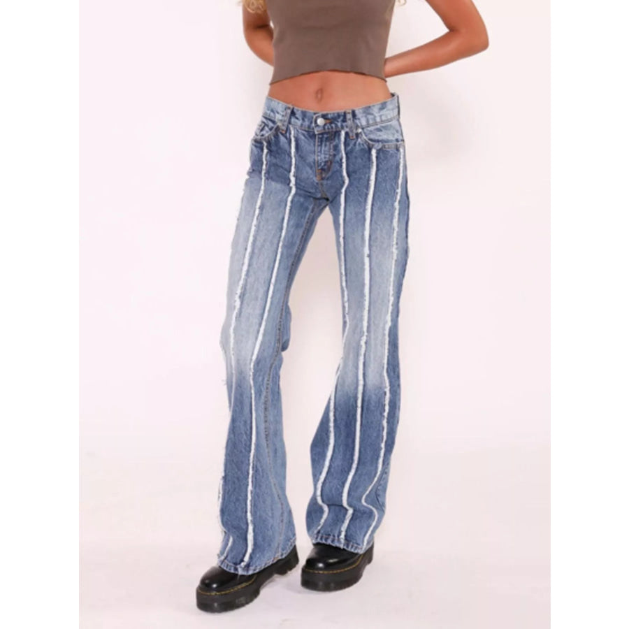 Striped Low-Rise Flare Jeans Blue / S Apparel and Accessories