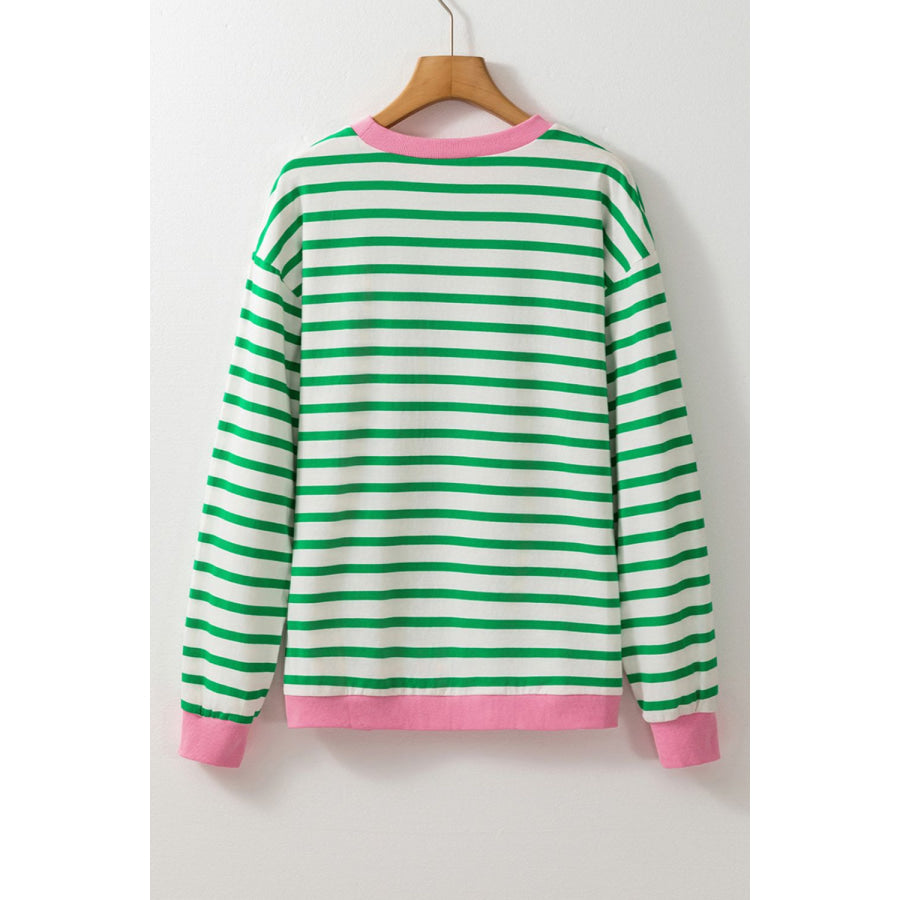 Striped Lucky Clover Long Sleeve Sweatshirt Apparel and Accessories