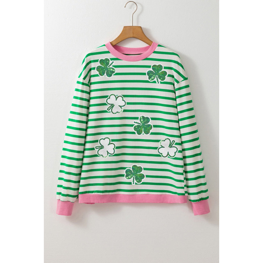 Striped Lucky Clover Long Sleeve Sweatshirt Apparel and Accessories