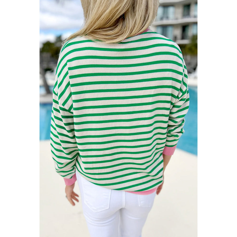 Striped Lucky Clover Long Sleeve Sweatshirt Apparel and Accessories