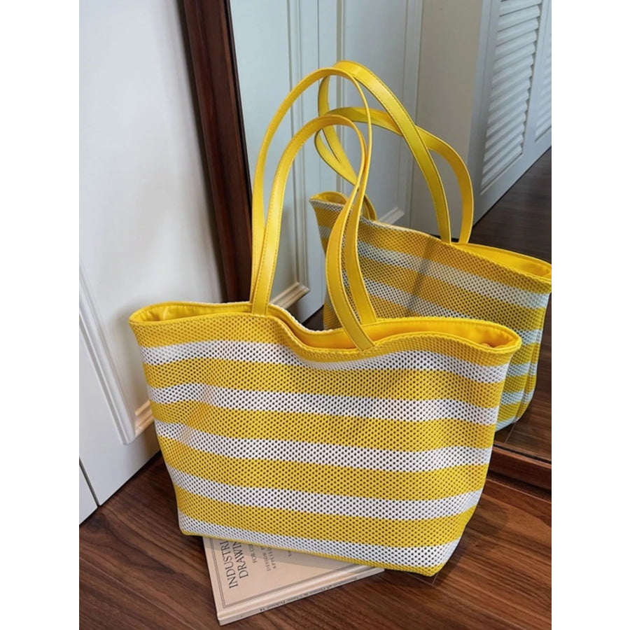 Striped Mesh Shoulder Bag Yellow / onesize Apparel and Accessories