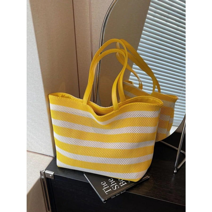 Striped Mesh Shoulder Bag Yellow / onesize Apparel and Accessories