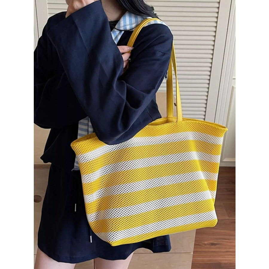 Striped Mesh Shoulder Bag Yellow / onesize Apparel and Accessories