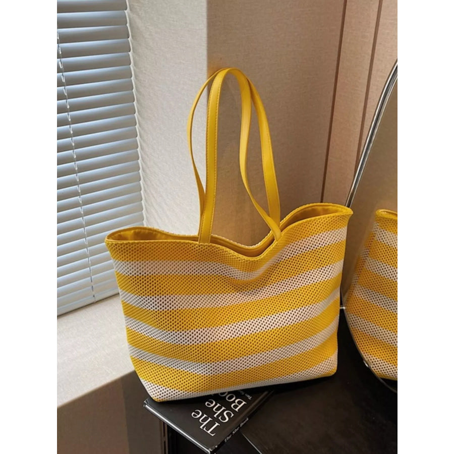 Striped Mesh Shoulder Bag Yellow / onesize Apparel and Accessories