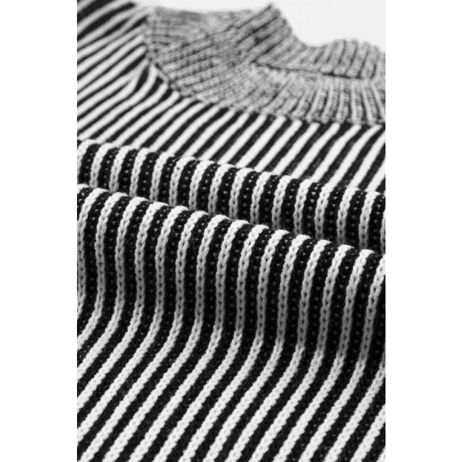 Striped Mock Neck Dropped Shoulder Sweater Apparel and Accessories