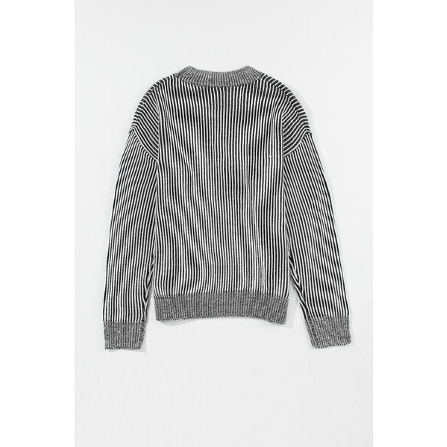 Striped Mock Neck Dropped Shoulder Sweater Apparel and Accessories