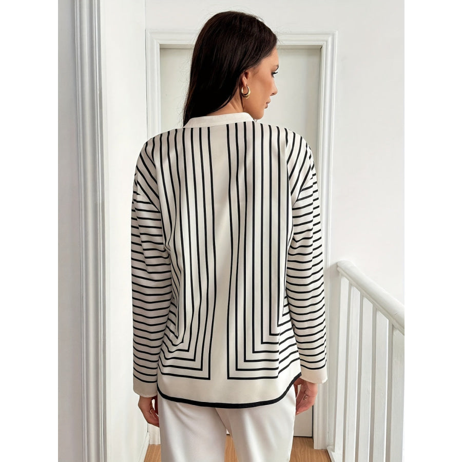 Striped Mock Neck Long Sleeve Shirt Apparel and Accessories