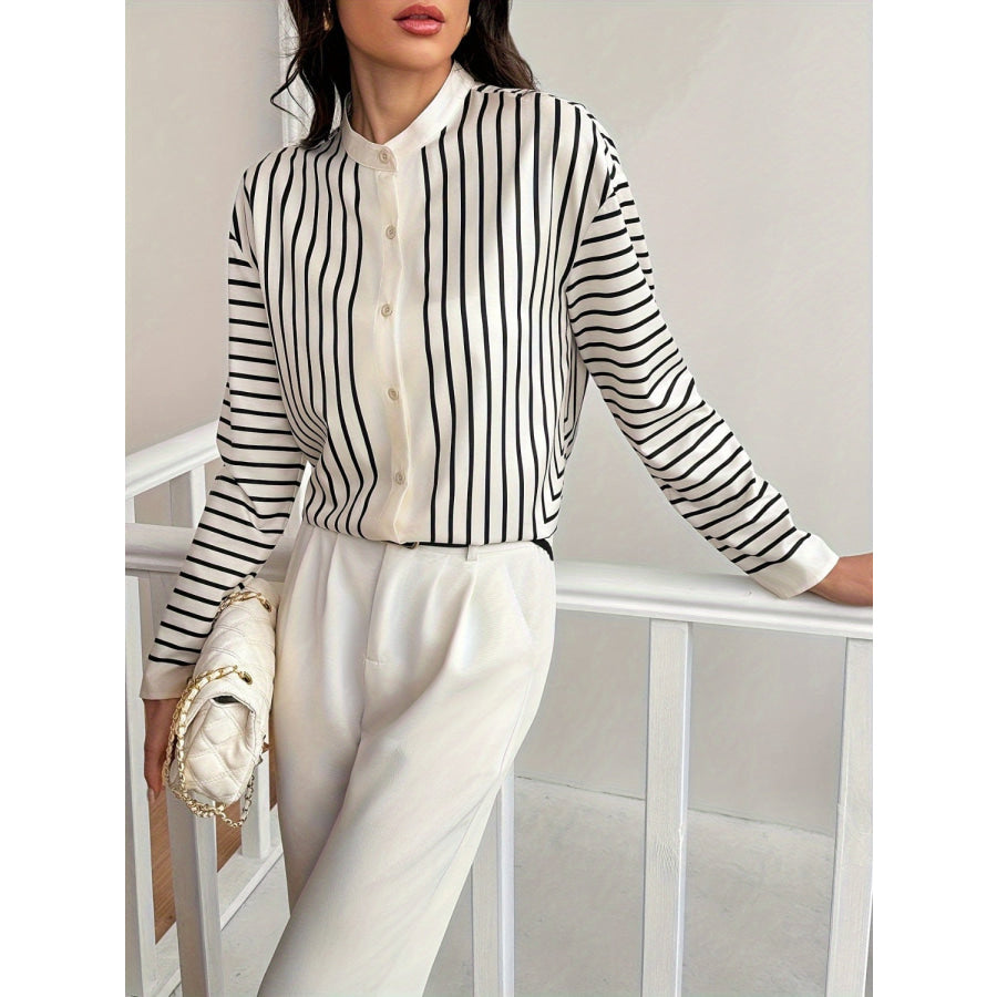 Striped Mock Neck Long Sleeve Shirt Apparel and Accessories