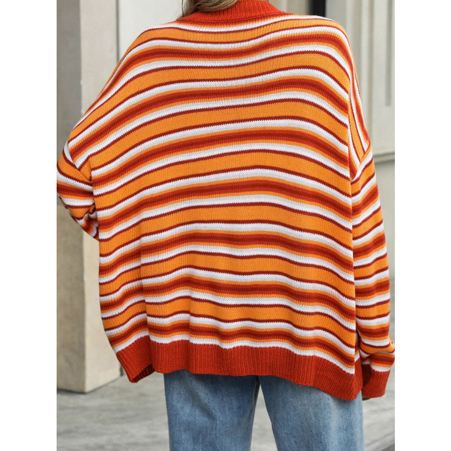 Striped Mock Neck Long Sleeve Sweater Apparel and Accessories