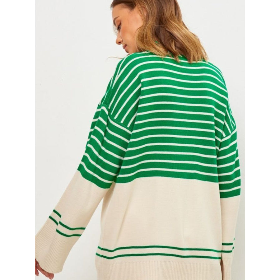 Striped Mock Neck Long Sleeve Sweater Apparel and Accessories