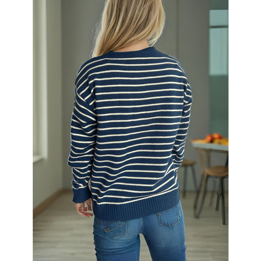 Striped Mock Neck Long Sleeve Sweater Apparel and Accessories