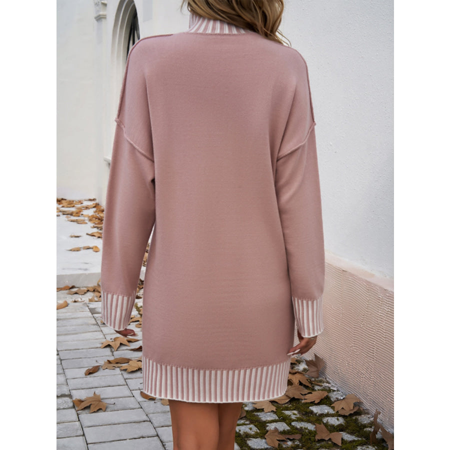 Striped Mock Neck Long Sleeve Sweater Dress Apparel and Accessories