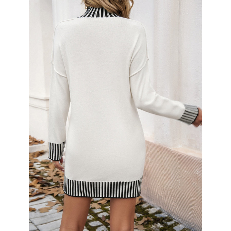 Striped Mock Neck Long Sleeve Sweater Dress Apparel and Accessories