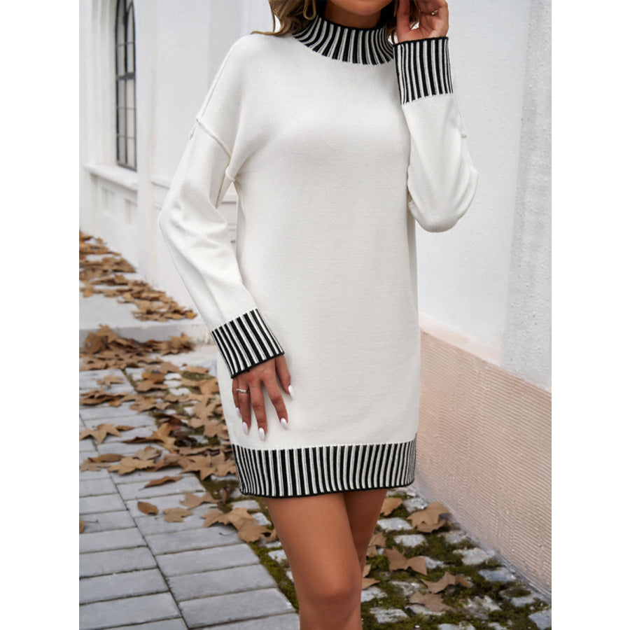 Striped Mock Neck Long Sleeve Sweater Dress Apparel and Accessories